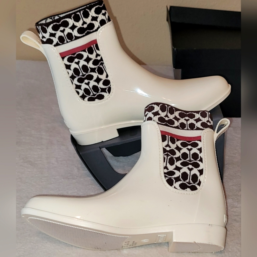 Coach White and Black Ankle Boots
